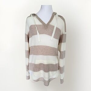 Market & Spruce Hoodie Womens Small Beige Cream Striped Lightweight Pullover